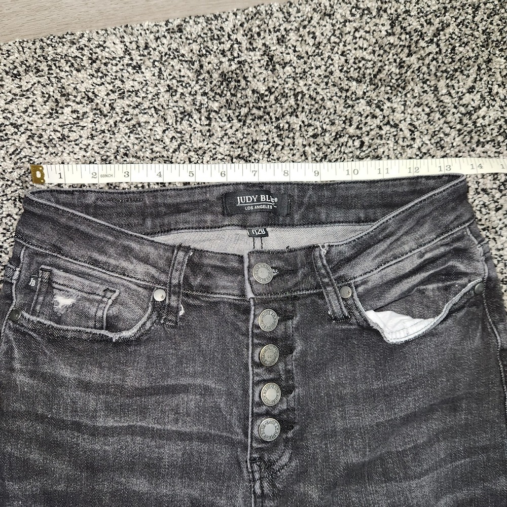 Judy Blue Button Fly Black Hi Rise Skinny Jeans Rawhem Frayed Destressed Sz 7/28 - Picture 2 of 6
